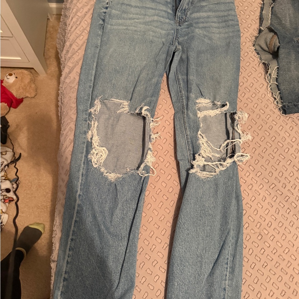 American Eagle Outfitters Light Blue Distressed Flare Jeans